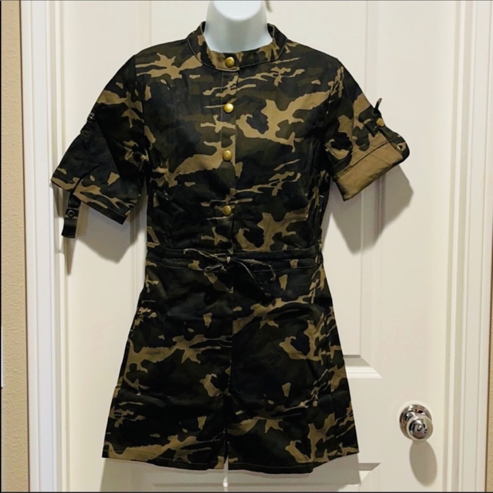 Camo Romper w/Button Down Front
